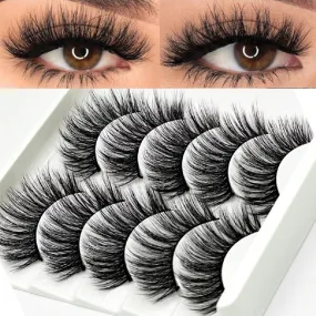 New 5 Pairs Natural Fluffy False Eyelashes Wispy Real Mink Lashes 4D L029