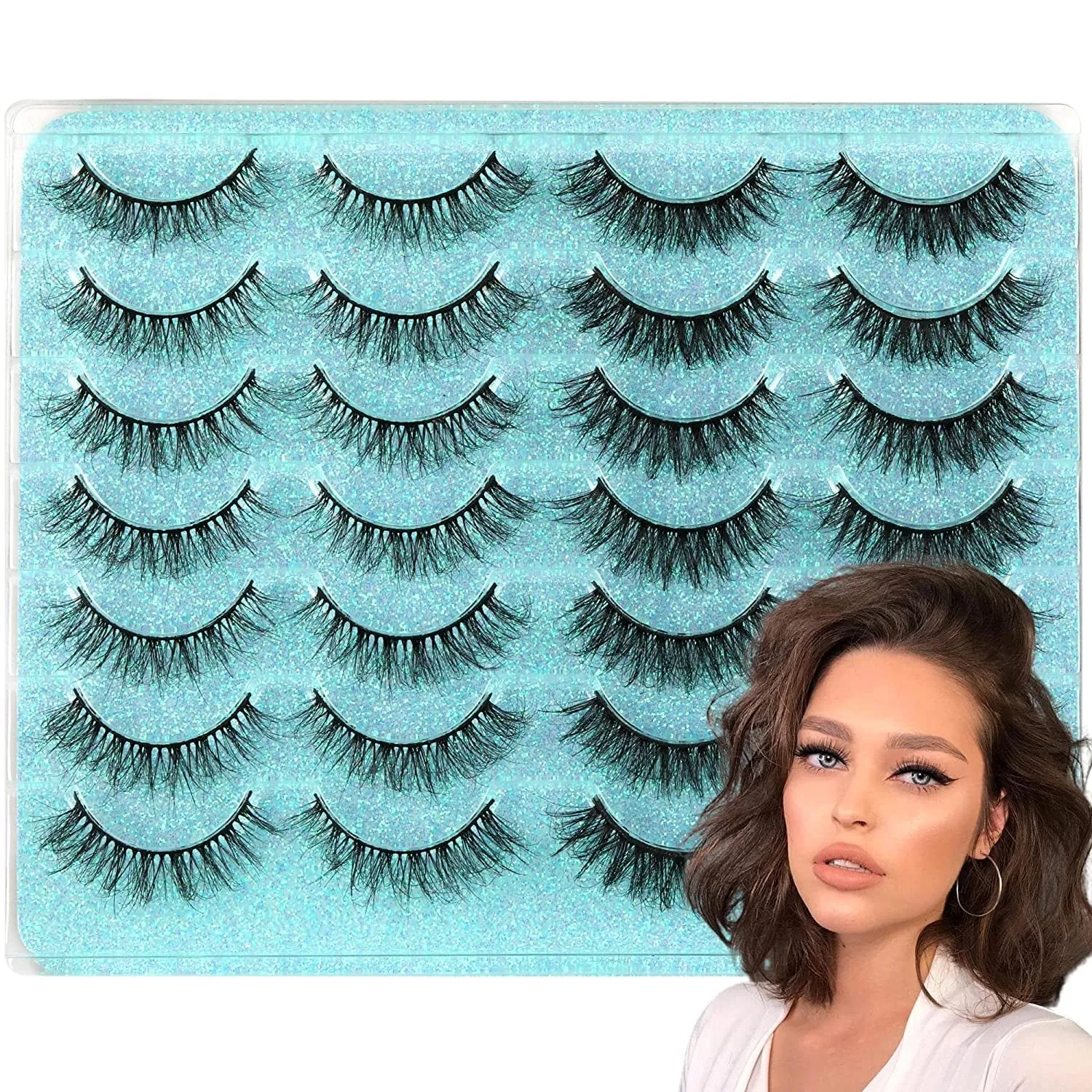 Newcally Lashes False Eyelashes Cat Eyes Wispy Natural Faux Mink Lashes 14 Pairs Pack Light Volume Short Fake Eye Lashes Multipack