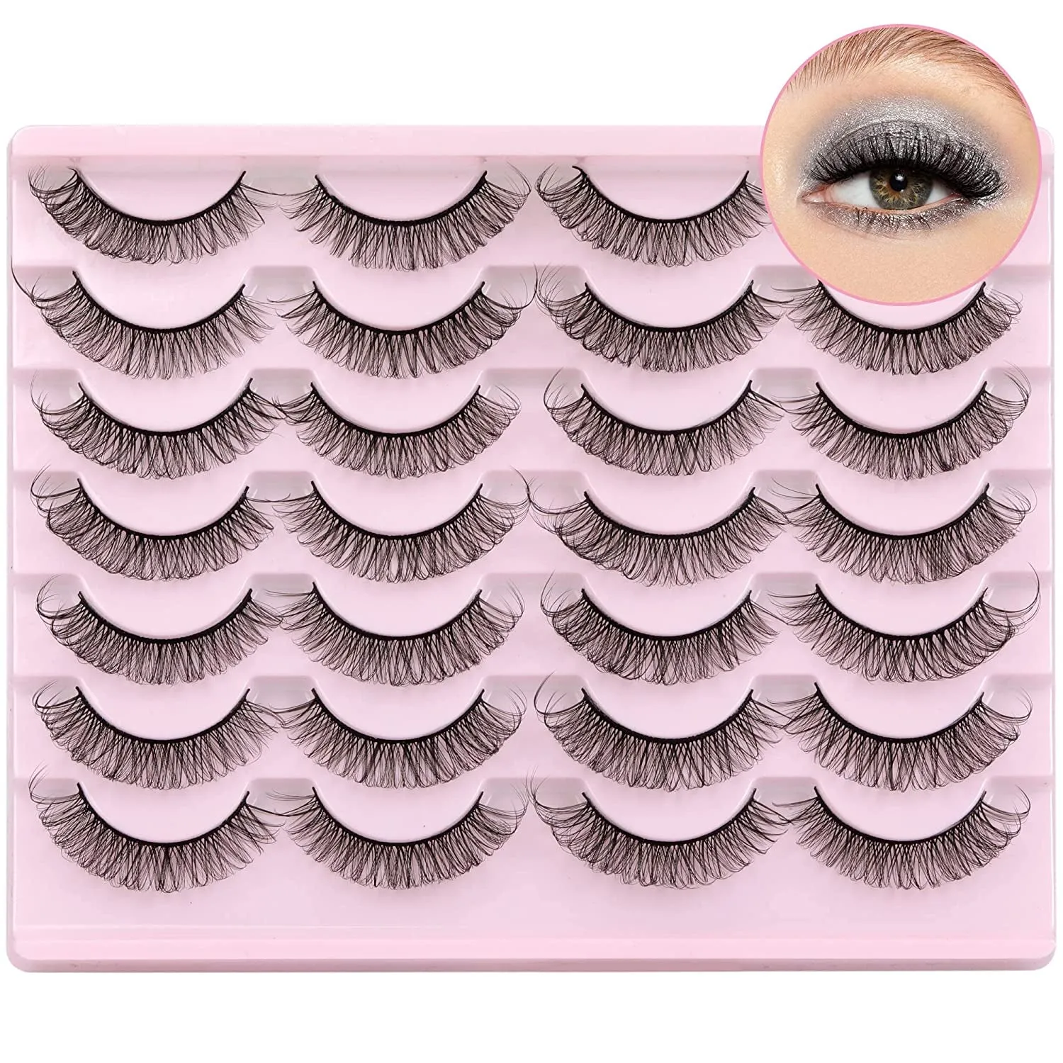 Newcally Lashes False Eyelashes Cat Eyes Wispy Natural Faux Mink Lashes 14 Pairs Pack Light Volume Short Fake Eye Lashes Multipack